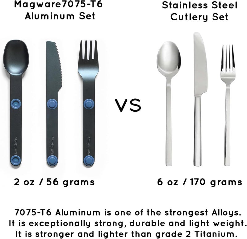 Full Windsor - MAGWARE Magnetic Camping Cutlery Set - Travel Utensils for Camping, Cooking, and Outdoor Dining - Knife, Fork & Spoon - Portable Silverware with Pouch - Blue (3 PCS) - Image 3
